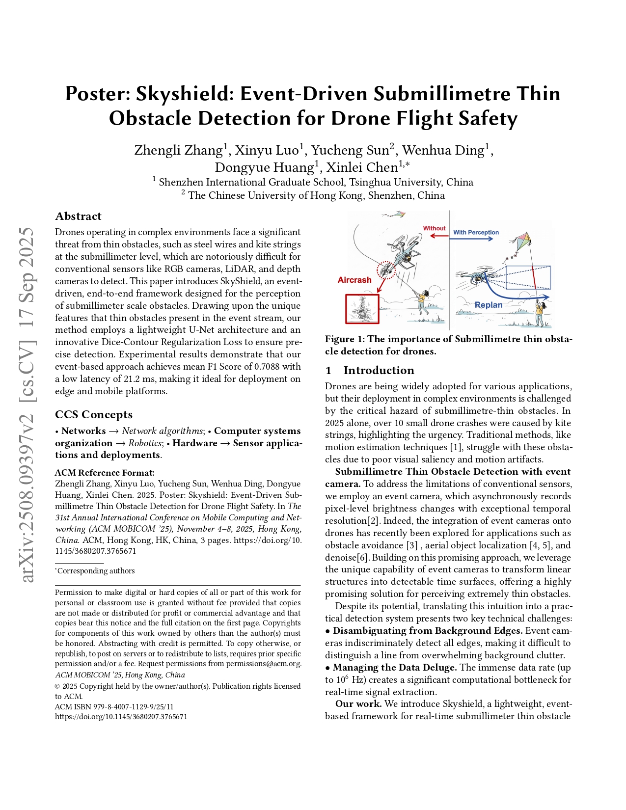 Skyshield: Event-Driven Submillimetre Thin Obstacle Detection for Drone Flight Safety Commercial-off-the-shelf event-based cameras for space surveillance applications